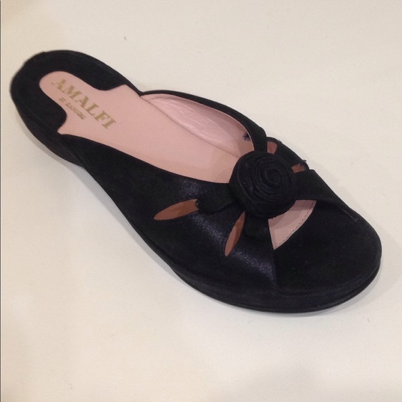 Amalfi Black Lambskin Suede Leather Slide Sandal
